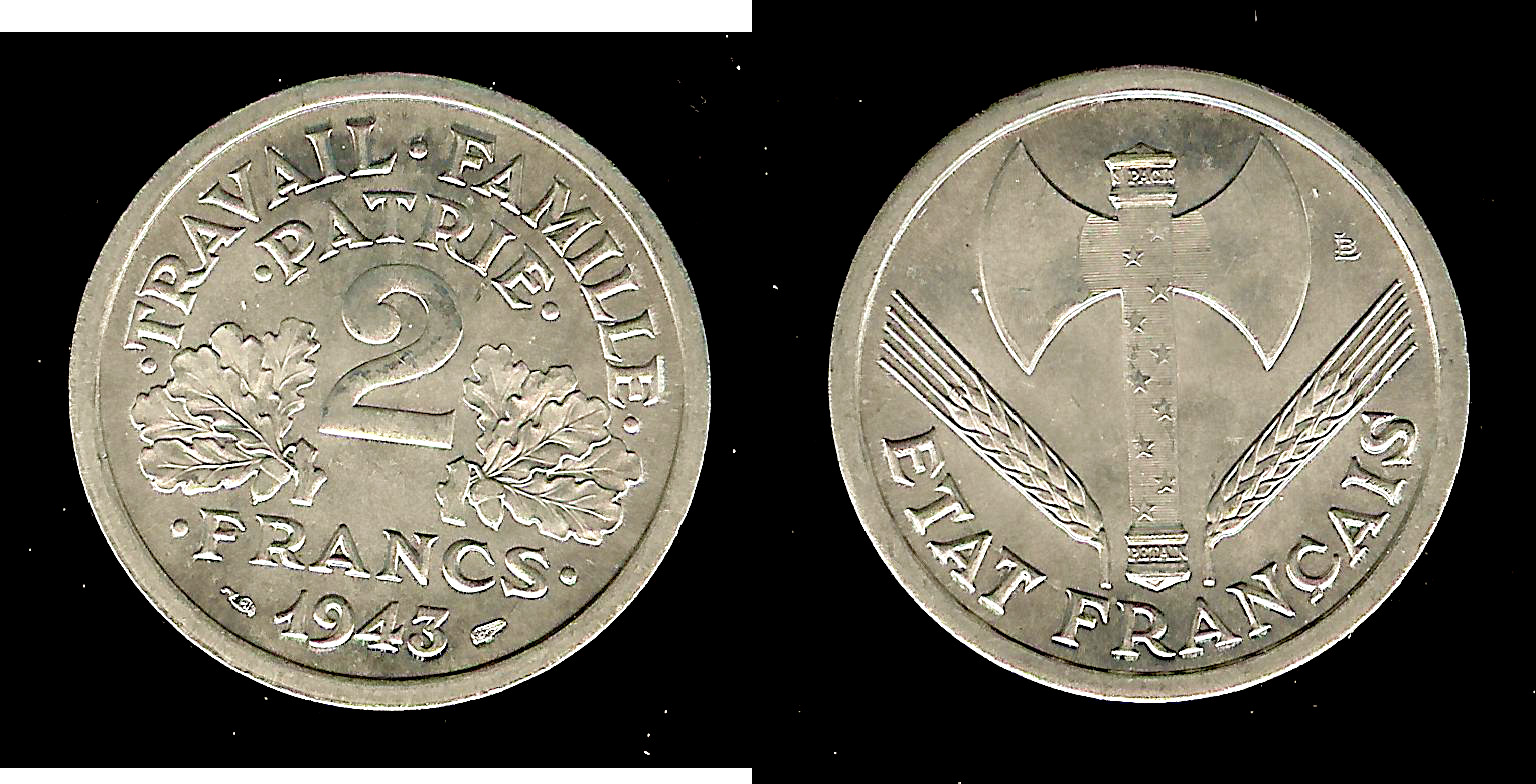 2 francs Francisque 1943 SPL+